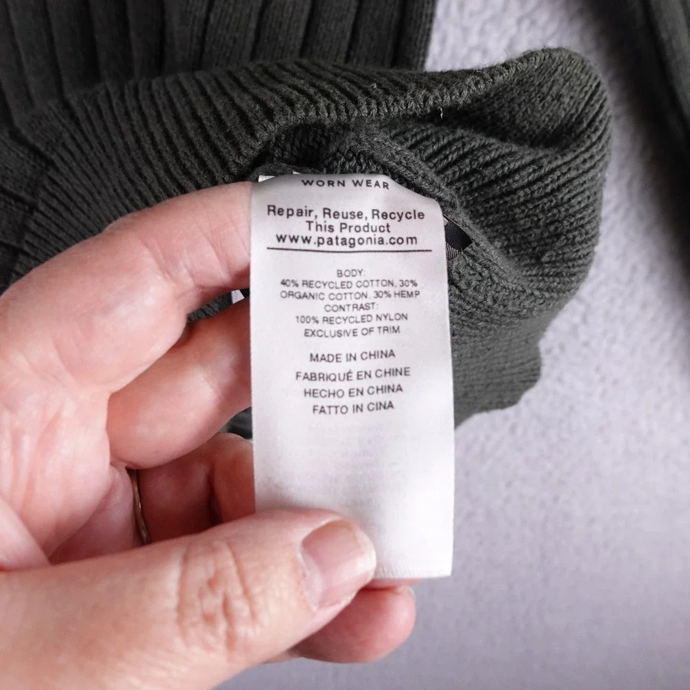 Patagonia Mens Ribbed Cotton Hemp Fog Cutter‎ Crewneck Sweater Olive Green S
